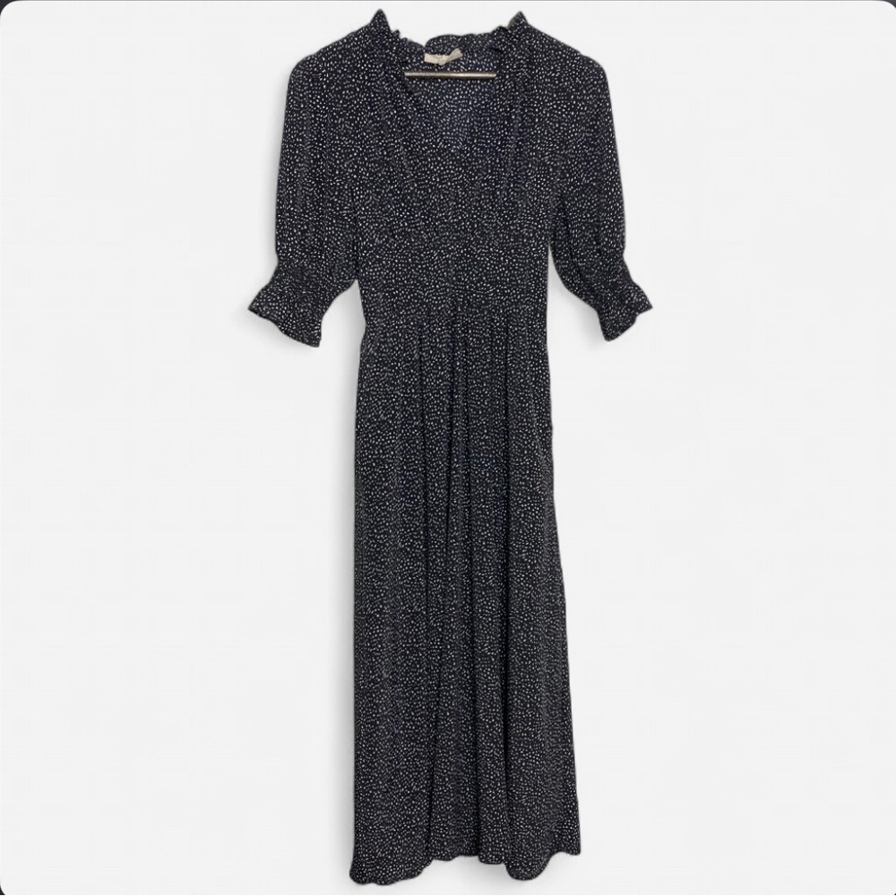 Melloday Black White Pebble Polka Dot Maxi Dress XS Cottagecore Boho